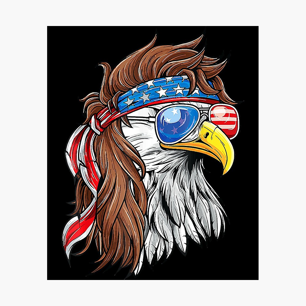 American Bald Eagle Mullet 4th Of July Plus Size Graphic Shirt For Men  Women Poster