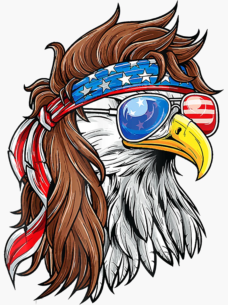 "Patriotic Bald Eagle Mullet USA American Flag 4th of July" Sticker for