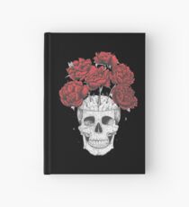 Skull with peonies on black Hardcover Journal