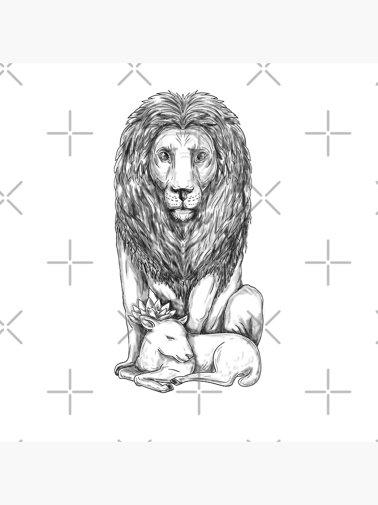 Lion Watching Over Lamb Tattoo Art Board Print for Sale by patrimonio