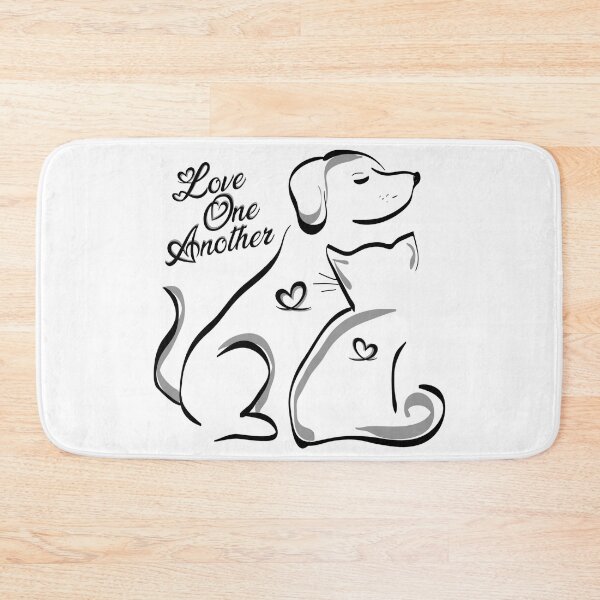 Item preview, Love One Another cat & dog outline sketch with sweet text & hearts designed and sold by MunsyArt.
