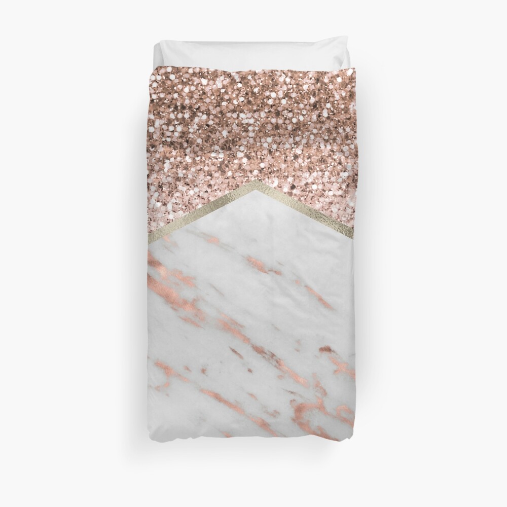 Shimmering rose gold with rose gold marble Duvet Cover