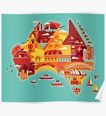 Cartoon map of Australia Poster