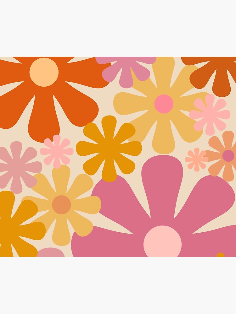 Retro 60s 70s Flowers - Vintage Style Floral Pattern in Thulian Pink, Orange, Mustard, and Cream by kierkegaard