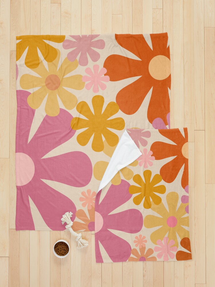 Alternate view of Retro 60s 70s Flowers - Vintage Style Floral Pattern in Thulian Pink, Orange, Mustard, and Cream Pet Blanket