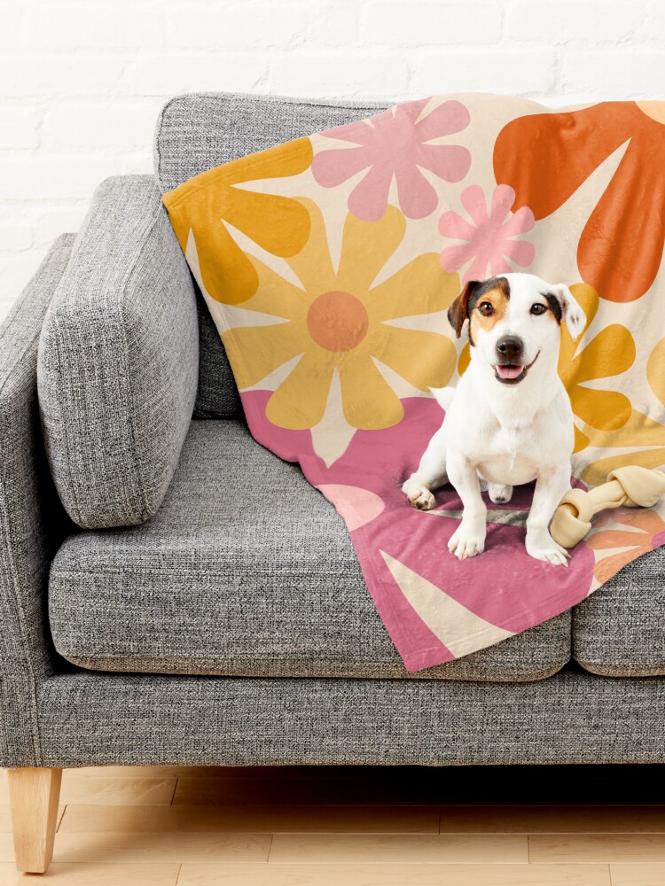 Alternate view of Retro 60s 70s Flowers - Vintage Style Floral Pattern in Thulian Pink, Orange, Mustard, and Cream Pet Blanket
