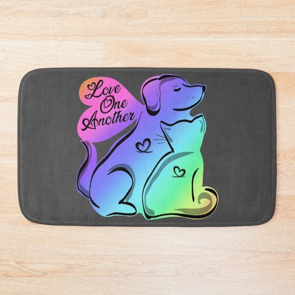 Item preview, Love One Another cat & dog outline sketch with sweet text & hearts designed and sold by MunsyArt.