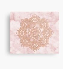 Rose gold mandala - pink marble Metal Print