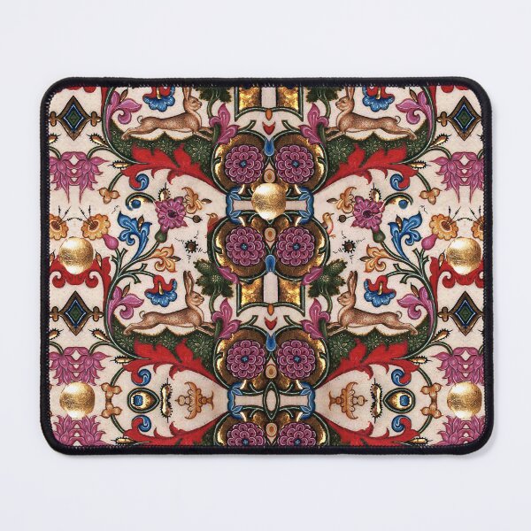 Item preview, RABBITS RUNNING AMONG PINK PURPLE GOLD FLOWERS Medieval  Floral Pattern designed and sold by BulganLumini.