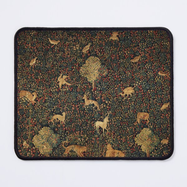 Item preview, UNICORN AND MEDIEVAL BESTIARY Millefleurs Red Green Floral Tapestry ,Forest Animals, designed and sold by BulganLumini.