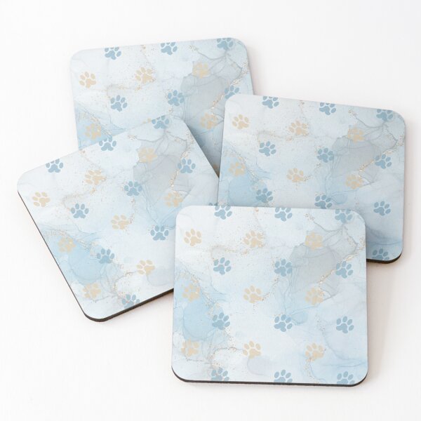 Item preview, blue watercolor marble background with dog and cat paw print designed and sold by Beeroclock.