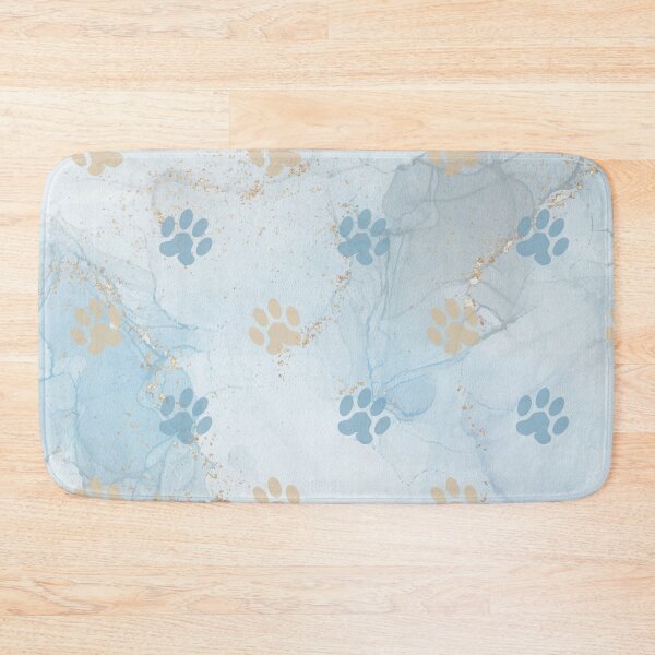 Item preview, blue watercolor marble background with dog and cat paw print designed and sold by Beeroclock.