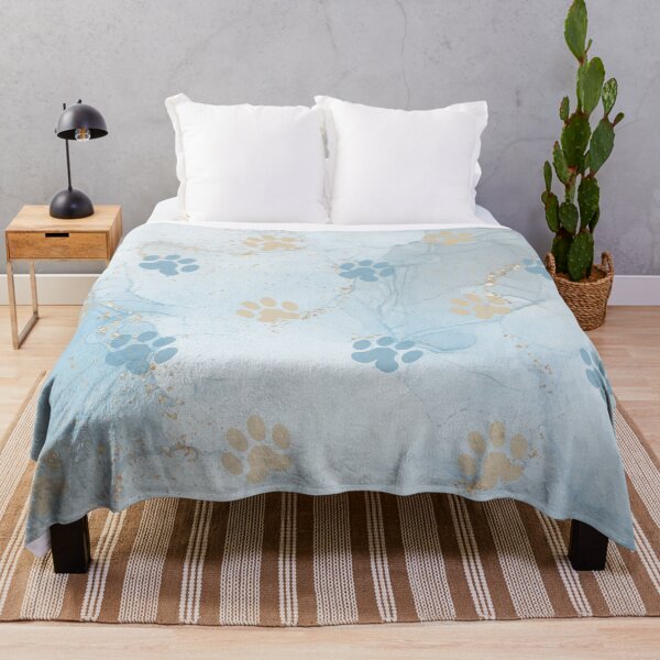 Item preview, blue watercolor marble background with dog and cat paw print designed and sold by Beeroclock.