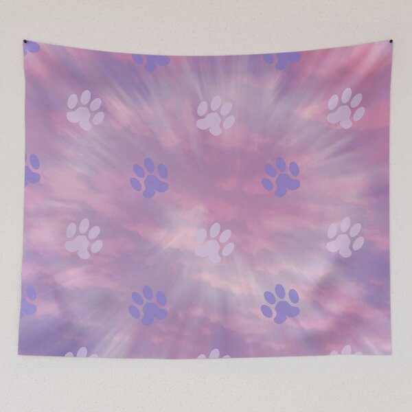 Item preview, retro purple swirl background dog and cat paw print designed and sold by Beeroclock.