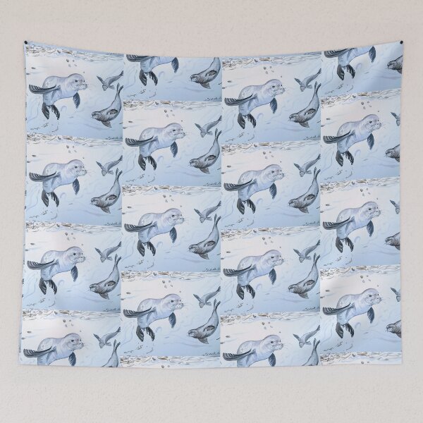 Item preview, Inquisitive Australian Seals animals underwater designed and sold by Liz HL Art Shop.