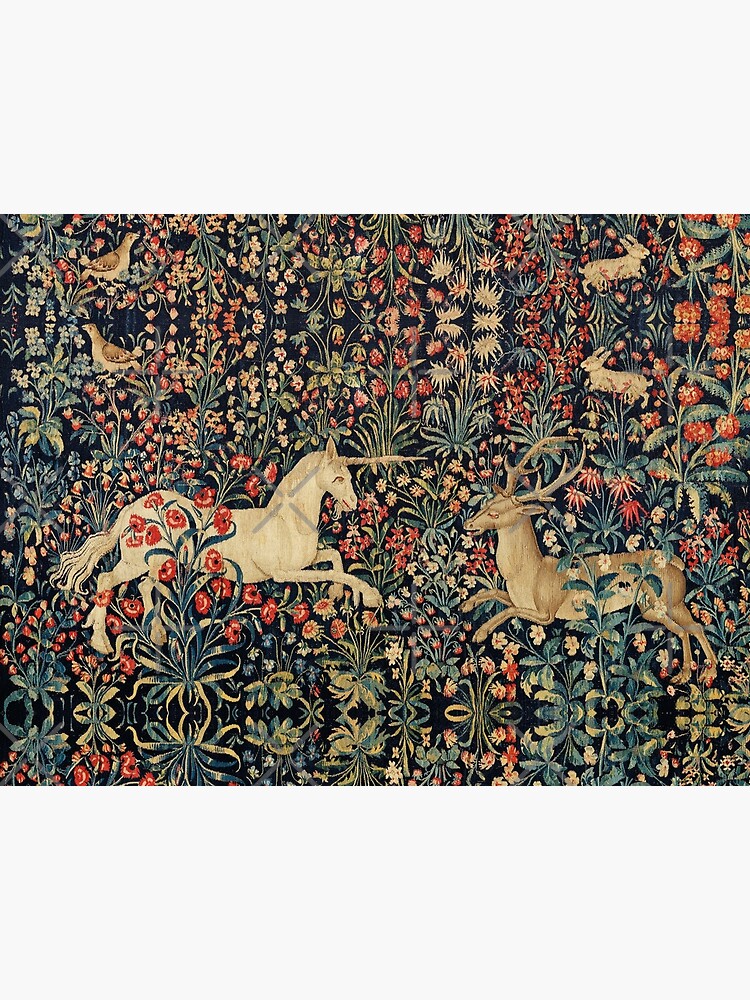 UNICORN AND DEER AMONG FLOWERS, FOREST ANIMALS FLEMISH FLORAL by BulganLumini