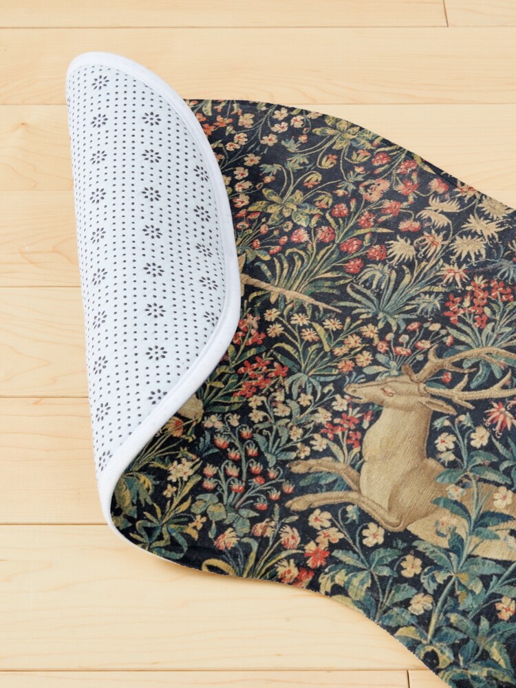 Alternate view of UNICORN AND DEER AMONG FLOWERS, FOREST ANIMALS FLEMISH FLORAL Pet Mat