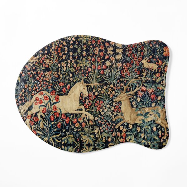 UNICORN AND DEER AMONG FLOWERS, FOREST ANIMALS FLEMISH FLORAL Cat Mat