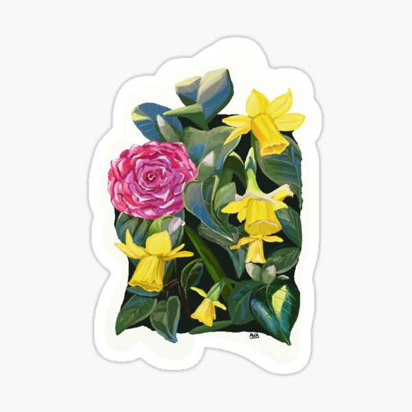 Pink and Yellow Flowers Sticker