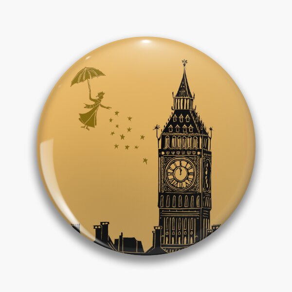 Item preview, Mary Poppins and Big Ben Linocut in black and yellow designed and sold by Maddy Bennett.