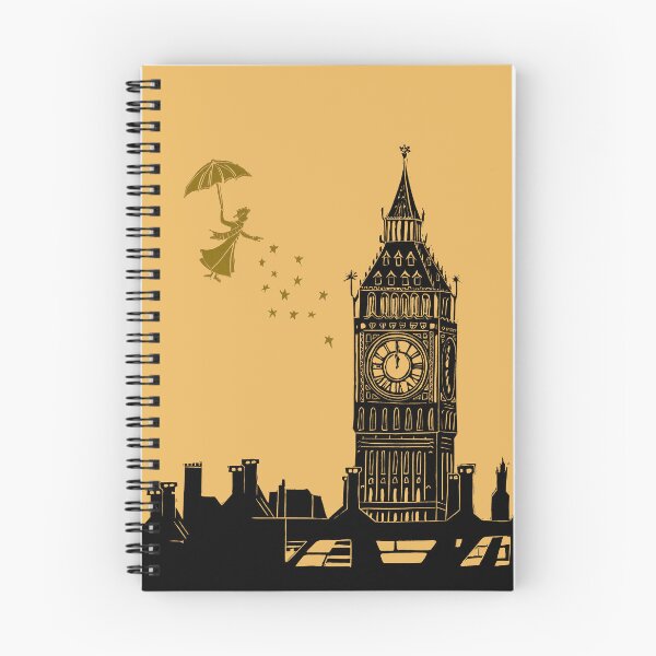 Item preview, Mary Poppins and Big Ben Linocut in black and yellow designed and sold by Maddy Bennett.