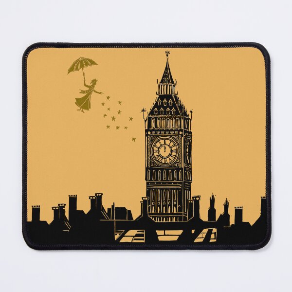 Item preview, Mary Poppins and Big Ben Linocut in black and yellow designed and sold by Maddy Bennett.