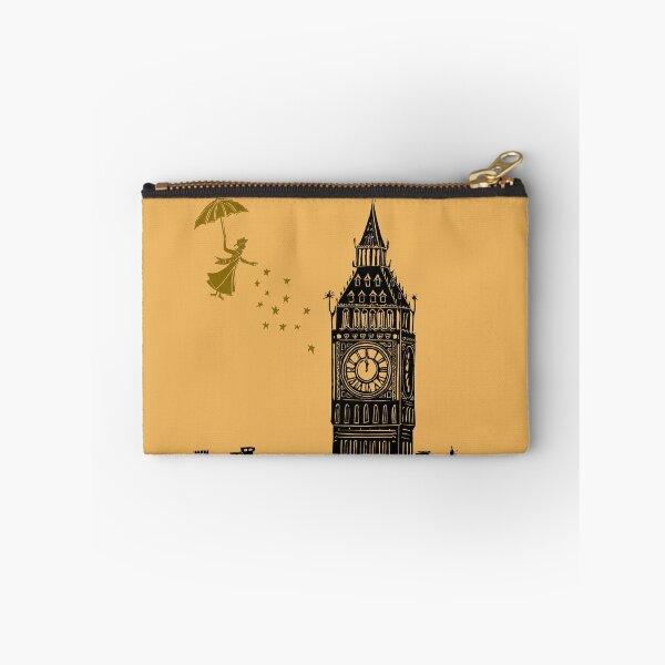 Item preview, Mary Poppins and Big Ben Linocut in black and yellow designed and sold by Maddy Bennett.