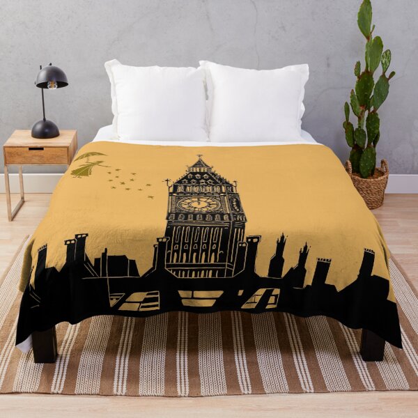 Item preview, Mary Poppins and Big Ben Linocut in black and yellow designed and sold by Maddy Bennett.