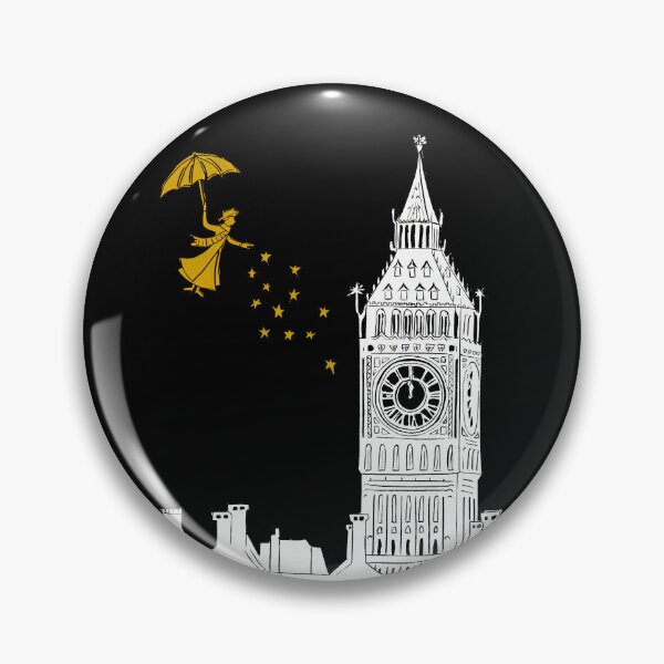 Item preview, Mary Poppins and Big Ben Linocut Print in white, black and gold designed and sold by Maddy Bennett.