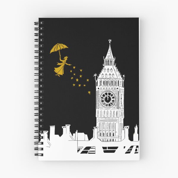 Item preview, Mary Poppins and Big Ben Linocut Print in white, black and gold designed and sold by Maddy Bennett.