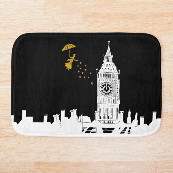 Item preview, Mary Poppins y Big Ben Linocut Print en blanco, negro y dorado designed and sold by Maddy Bennett.