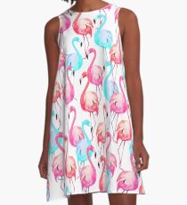 Flamingo, Flamingos Muster, Print, Tropical, Vogel, Muster, lustige Kunst, moderne Kunst, Wandkunst, Print, minimalistisch, Modern A-Linien Kleid