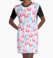 Flamingo, Flamingos pattern, Print, Tropical, Bird, Pattern, Funny art, Modern art, Wall art, Print, Minimalistic, Modern Graphic T-Shirt Dress