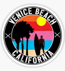 SURFING VENICE BEACH CALIFORNIA SURF BEACH VACATION PALM TREE SURFER Sticker