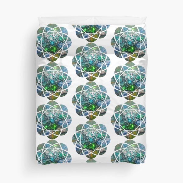 Green and Blue Metatron Mandala Duvet Cover