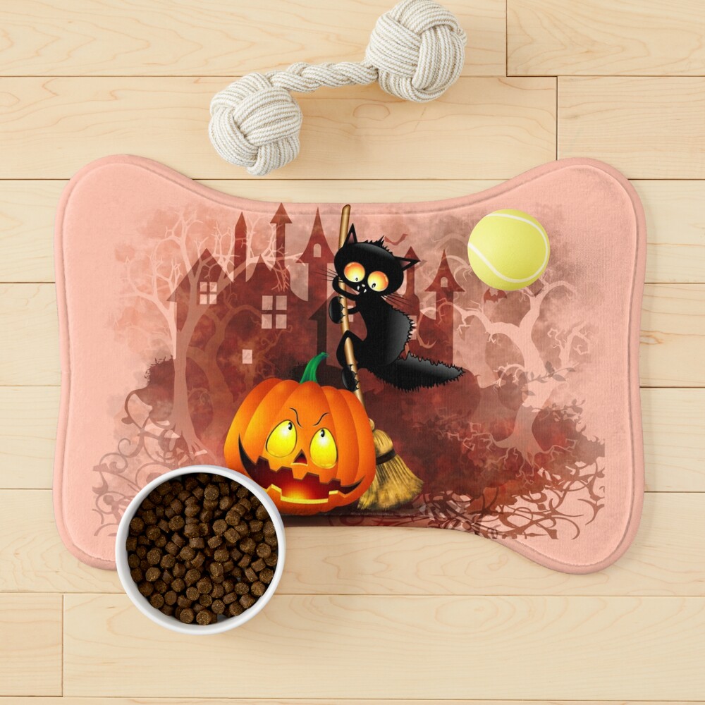 Cat Fun Halloween Character scared by a Pumpkin  Pet Mat