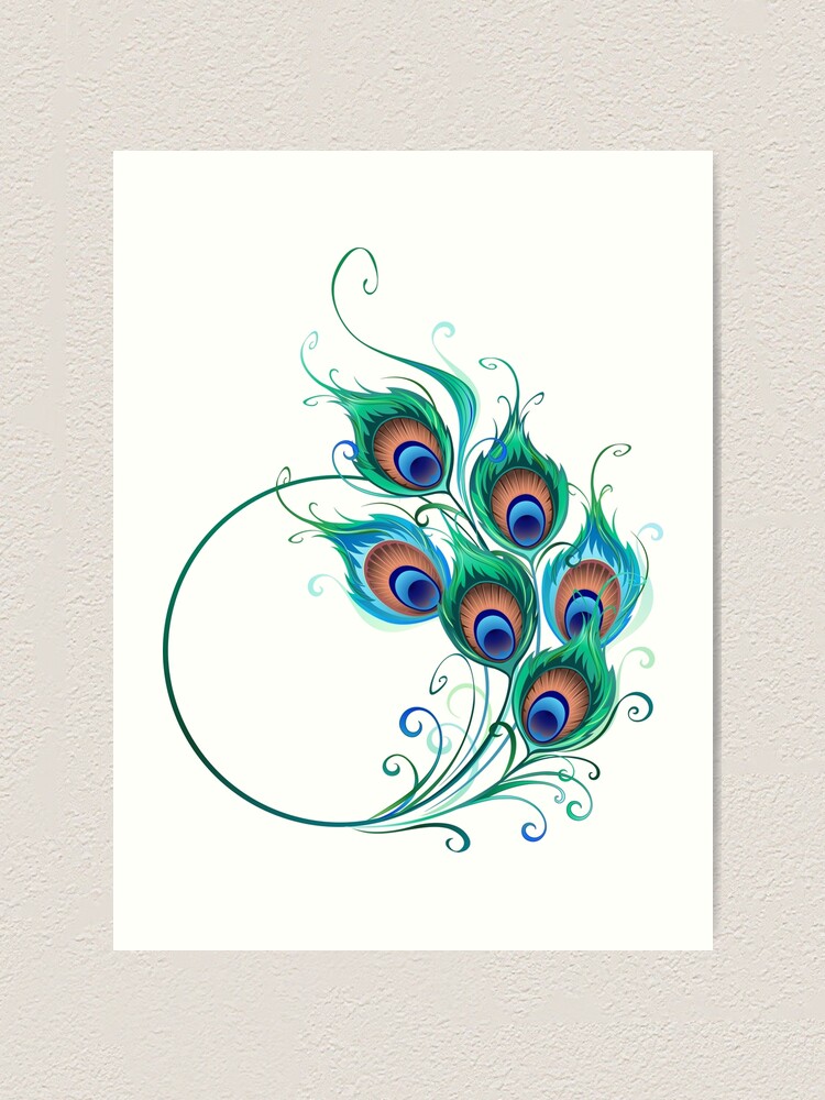 Circle with Green Peacock Feathers Art Print for Sale by Blackmoon9