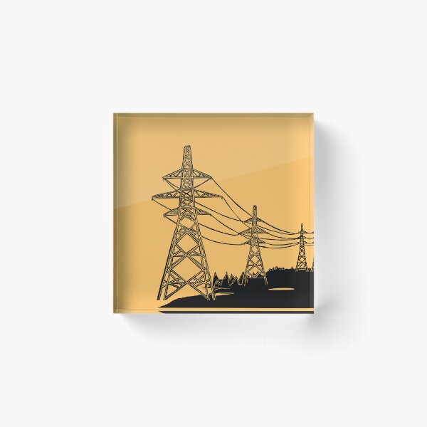 Item preview, Electricity Pylons Linocut Silhouette on Mustard Yellow designed and sold by Maddy Bennett.