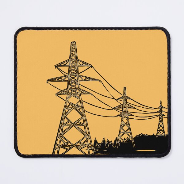 Item preview, Electricity Pylons Linocut Silhouette on Mustard Yellow designed and sold by Maddy Bennett.
