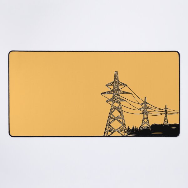 Item preview, Electricity Pylons Linocut Silhouette on Mustard Yellow designed and sold by Maddy Bennett.
