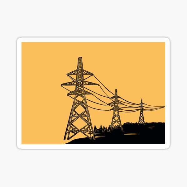 Item preview, Electricity Pylons Linocut Silhouette on Mustard Yellow designed and sold by Maddy Bennett.