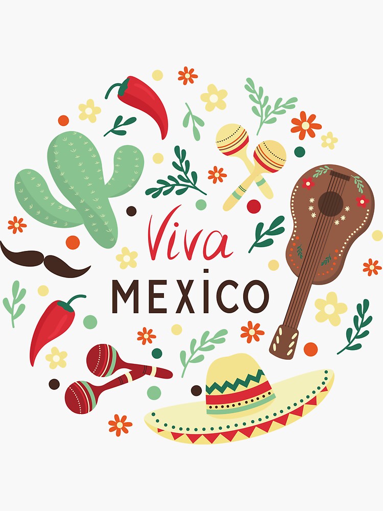 I love Mexico. Hand drawn Mexican Landmarks, flag and map Sticker for Sale  by mashmosh