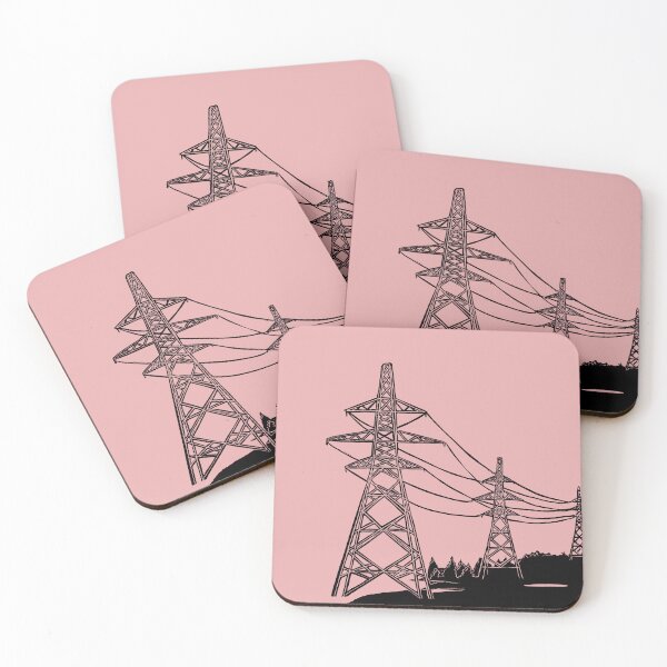 Item preview, Electricity Pylons Linocut Silhouette on Pink designed and sold by Maddy Bennett.