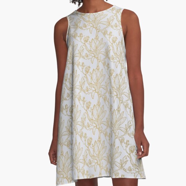 Magnolia Seamless Pattern_Light Blue A-Line Dress