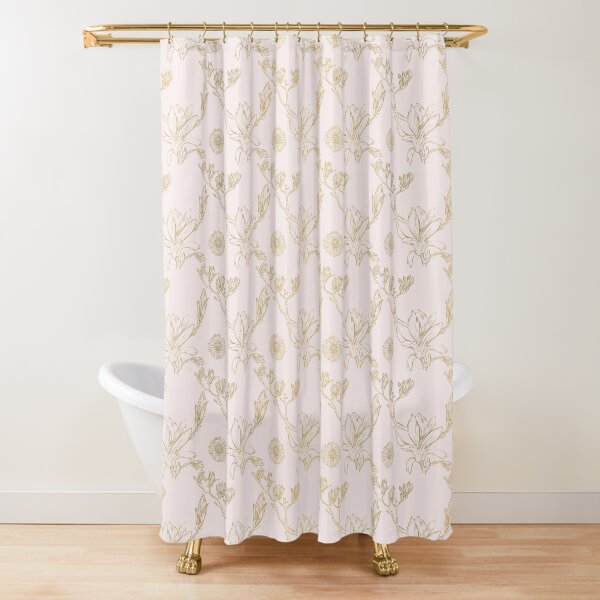 Magnolia Andd Daisy Seamless Pattern_Peach Shower Curtain