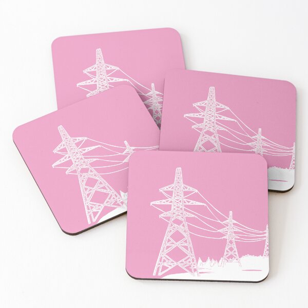 Item preview, Electricity Pylons Lino Print Silhouette in White and Pink designed and sold by Maddy Bennett.