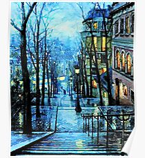 Montmartre, Paris France, at Night Poster