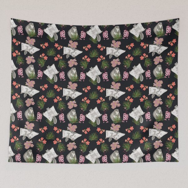 Item preview, Japanese dwarf flying squirrel and cherry blossom, black designed and sold by Naty Design Prague.