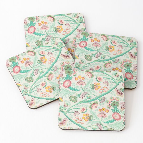 Item preview, Mushroom and Flowers Block Printed Pattern designed and sold by Vintage Wall Art.