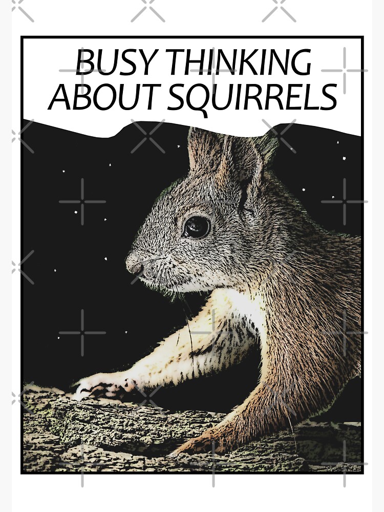 "Busy Thinking About Squirrels parody design" Sticker by Whatwilleye
